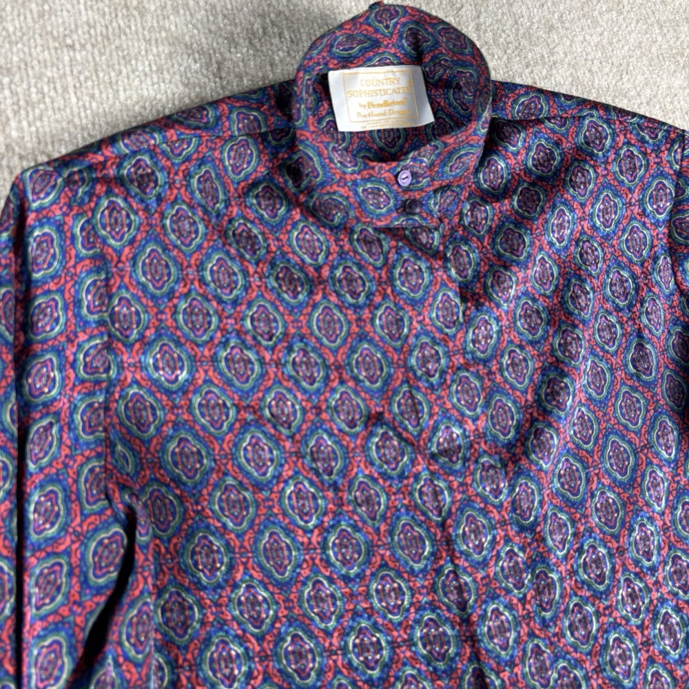 Vintage Pendleton Country Sophisticates Blouse Geometric Print Mock Neck USA